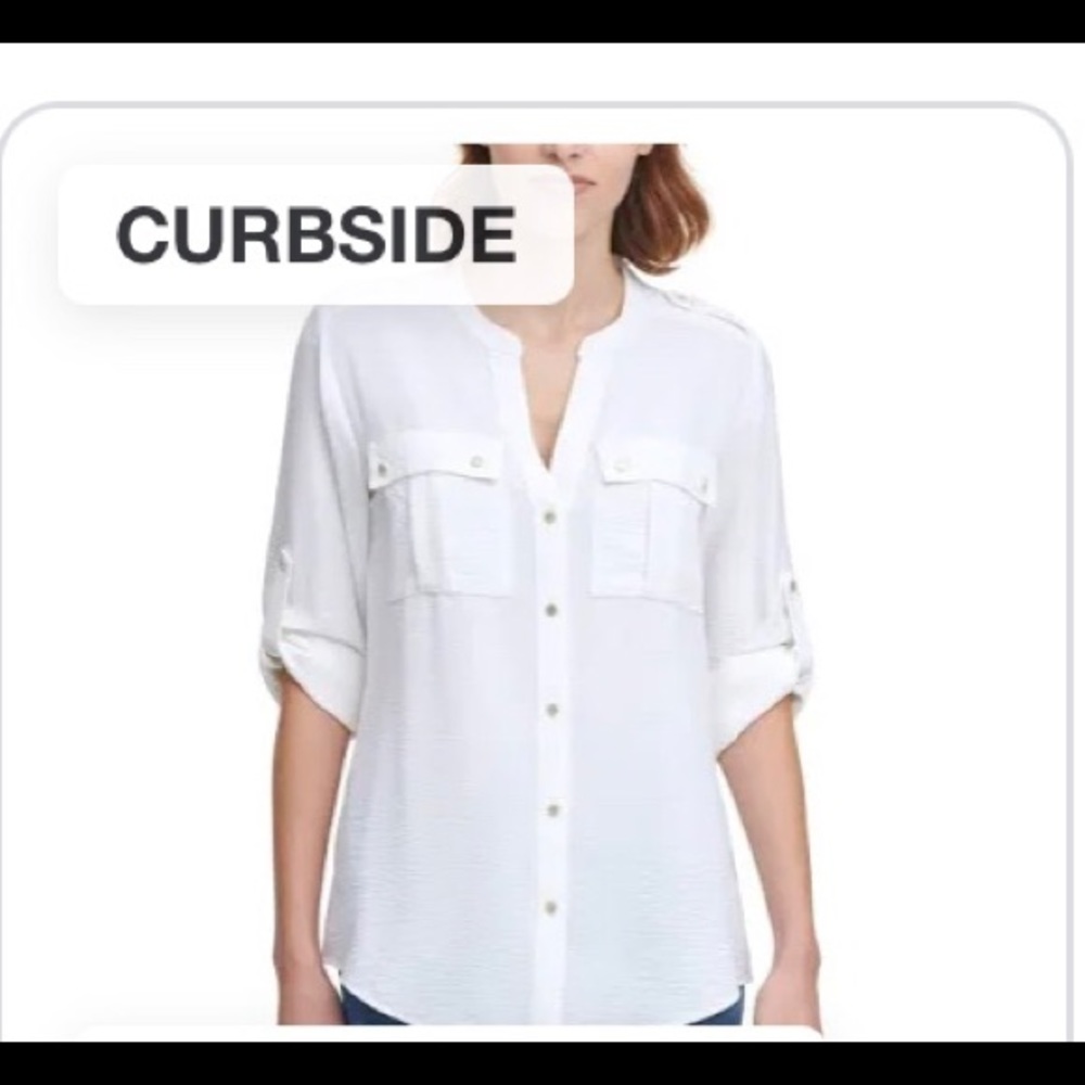 NWT Calvin Klein White Career Blouse Bottondown Shirt Chifon